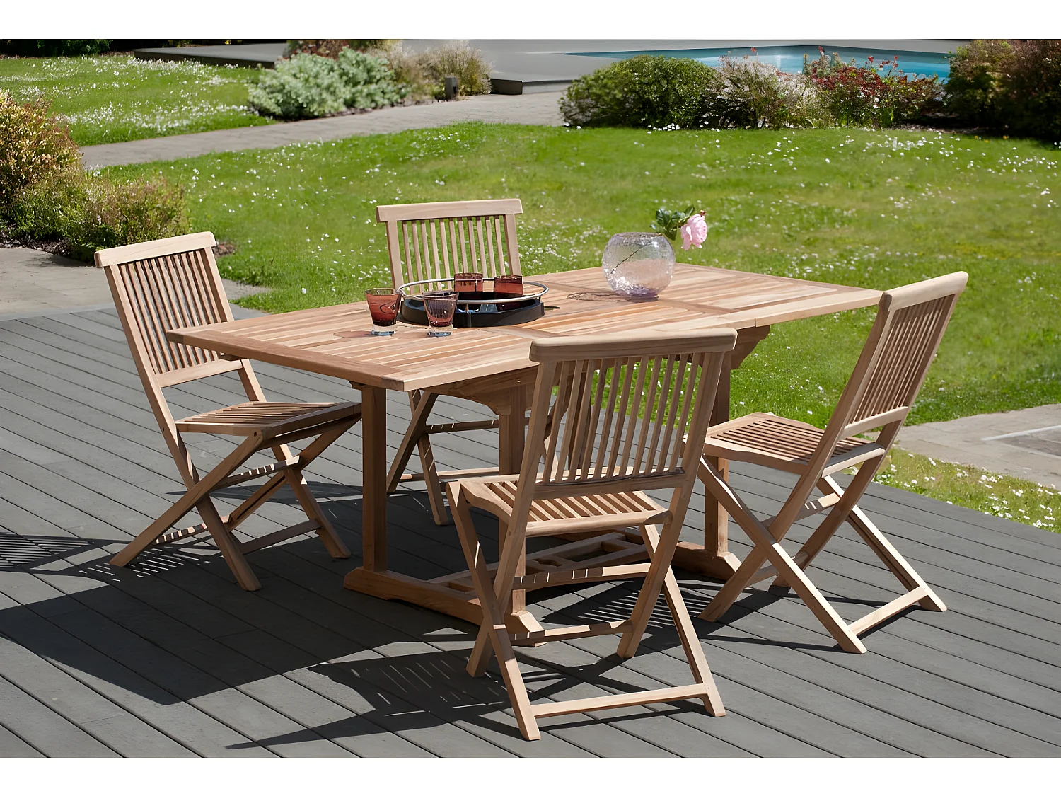 HARRIS - Table de jardin 4/6 personnes - rectangulaire extensible 120/180 x 90 cm en bois Teck
