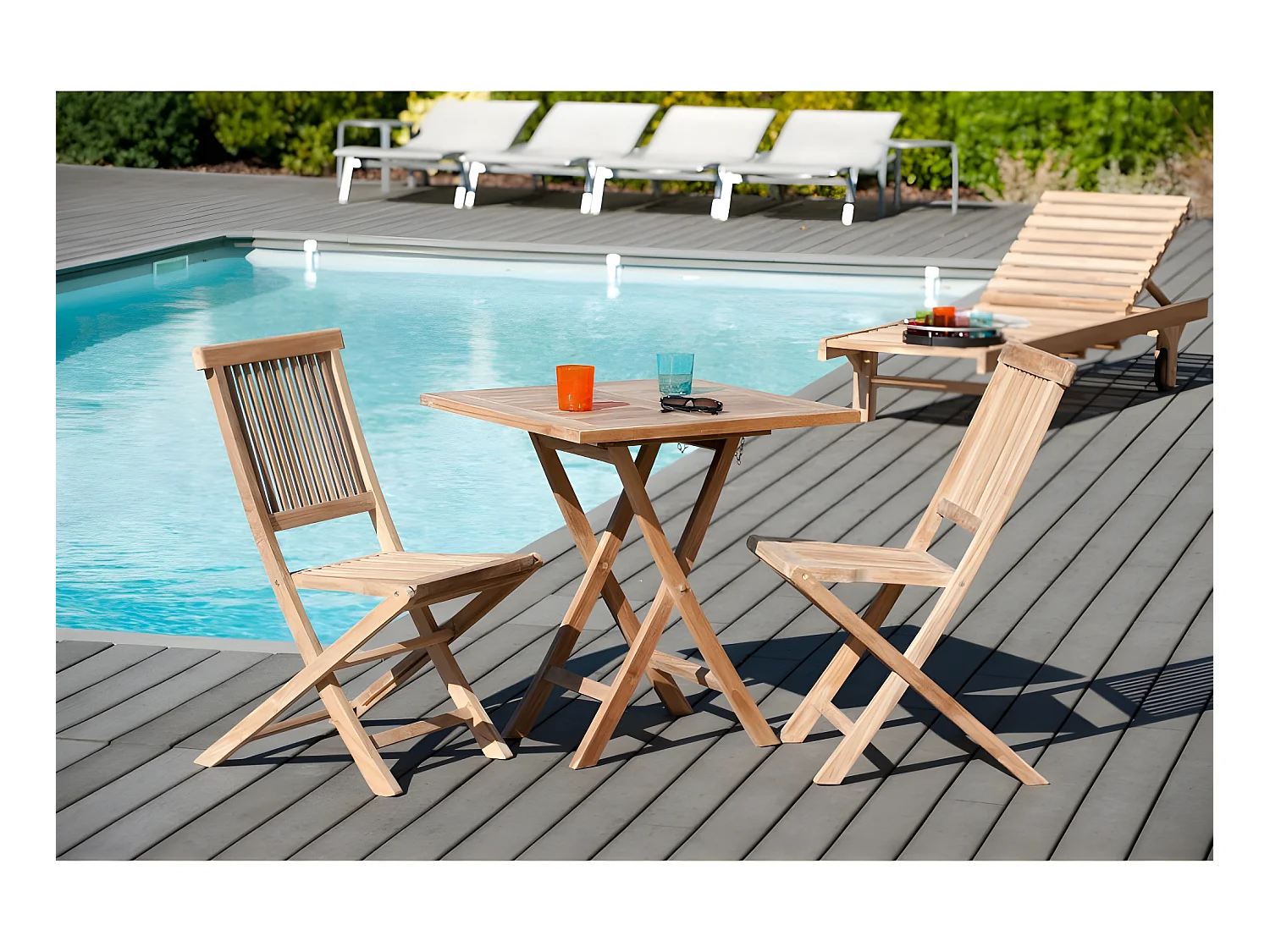 FUN - Table de jardin 2 personnes, carrée pliante 70x70cm en bois Teck
