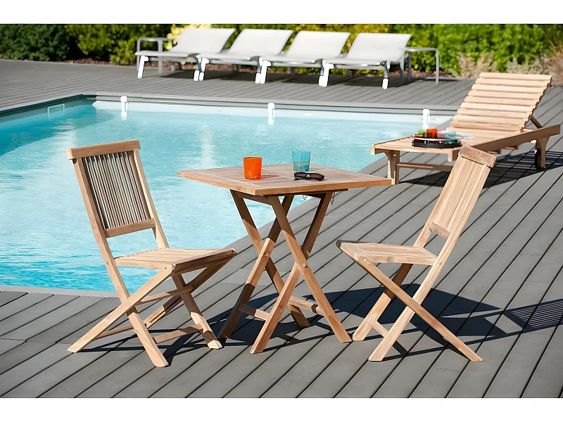 FUN - Table de jardin 2 personnes, carrée pliante 70x70cm en bois Teck
