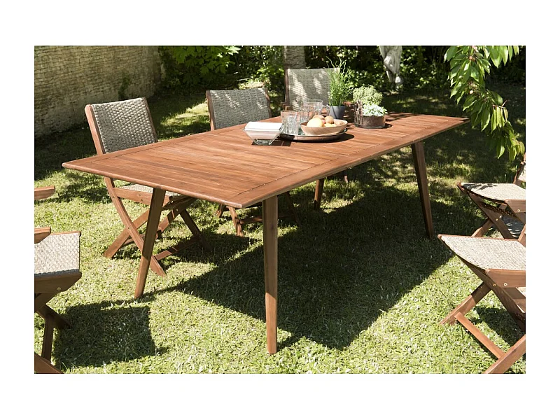 VICK - Table de jardin 8/10 personnes 180/240x100x75 cm en bois d'acacia