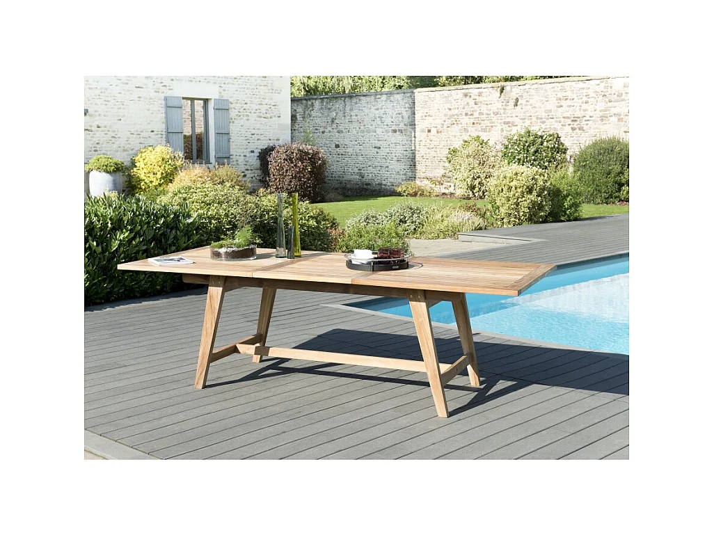 FUN - Table de jardin 8/10 personnes - rectangulaire scandi extensible 180/240x100x75 cm en bois Teck