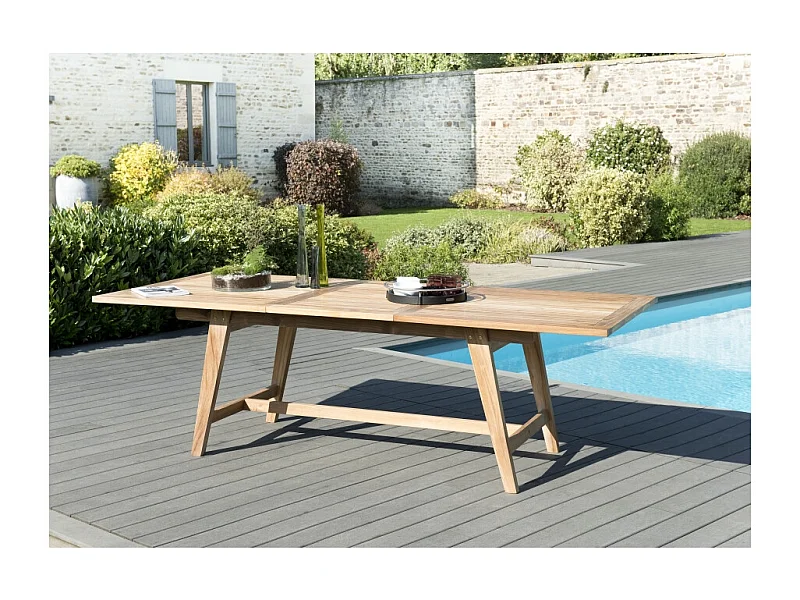 FUN - Table de jardin 8/10 personnes - rect. Ext. 180/240 en bois Teck