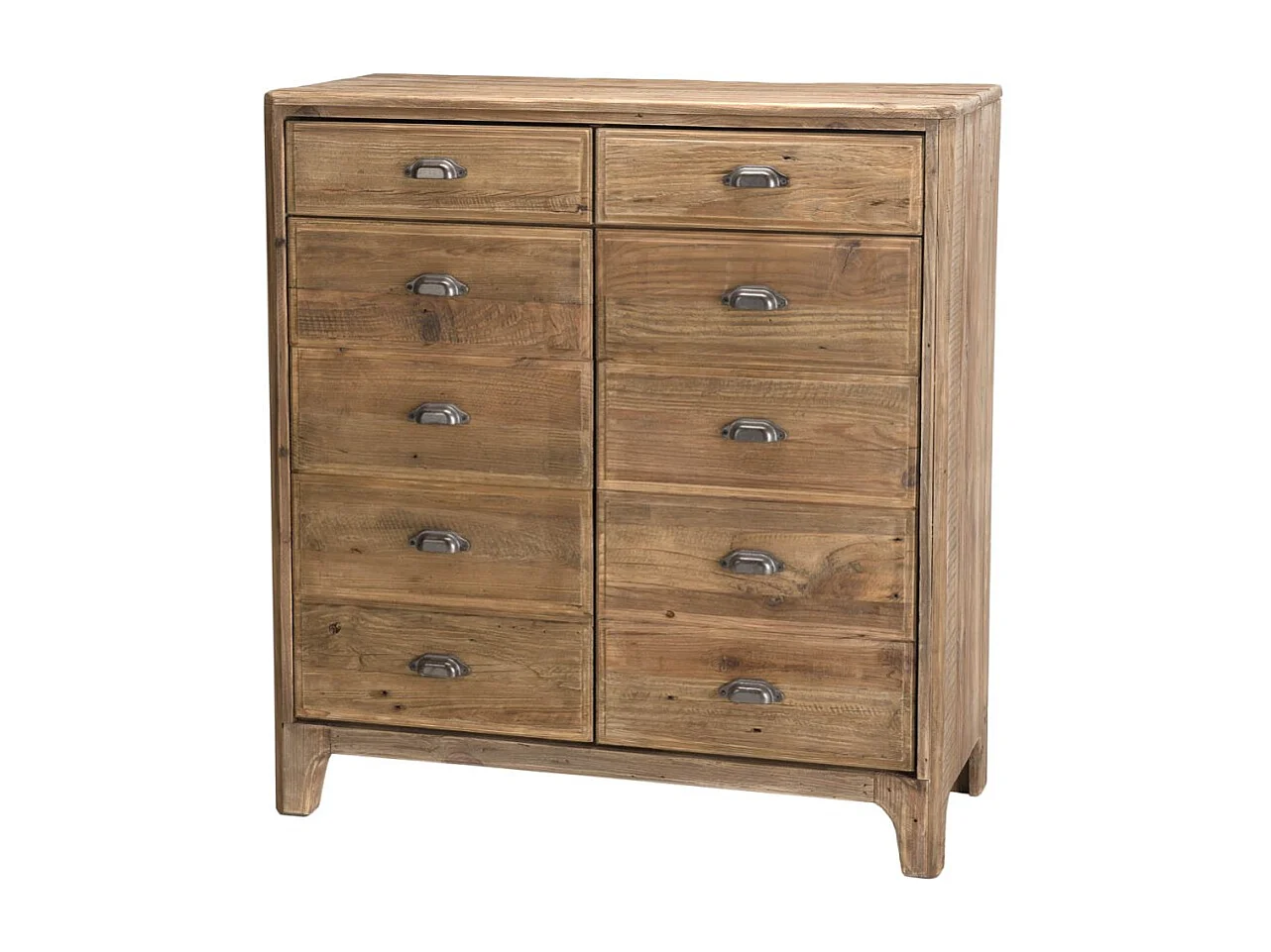 SANDY - Meuble bois Pin recyclé 2 tiroirs 2 portes marron