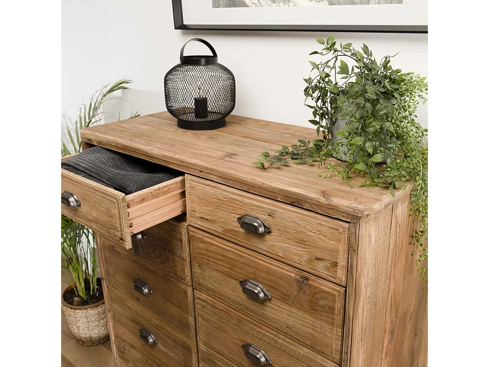 SANDY - Meuble bois Pin recyclé 2 tiroirs 2 portes marron