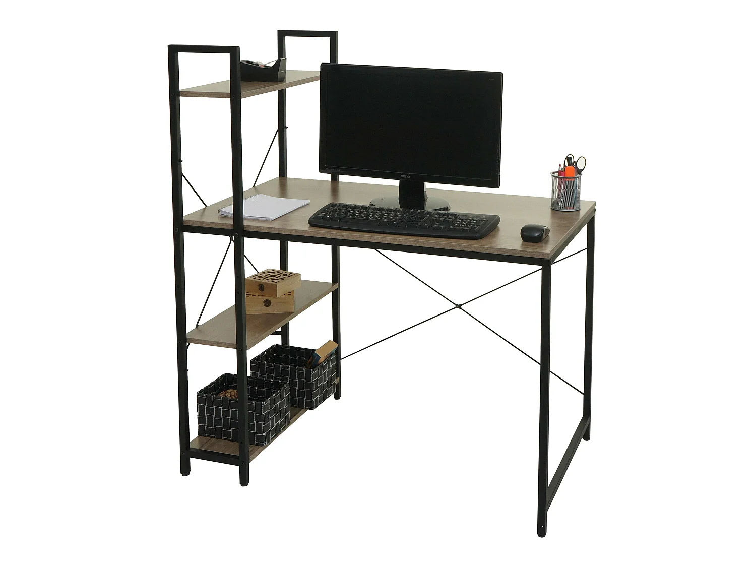 Bureau avec étagère MCW-K81,  gris-brun