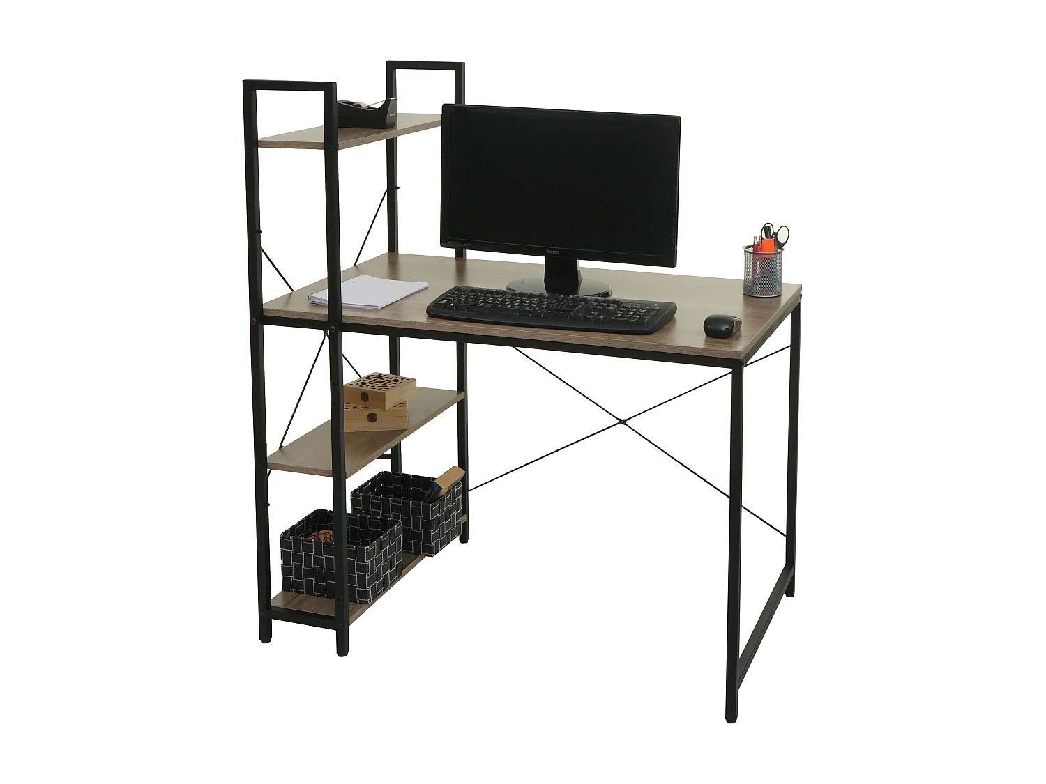 Schreibtisch mit Regal MCW-K81, Grau-braun