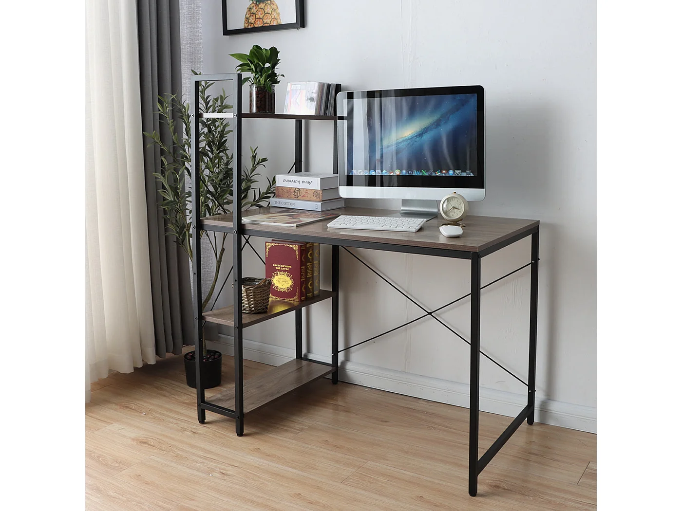 Schreibtisch mit Regal MCW-K81, Grau-braun