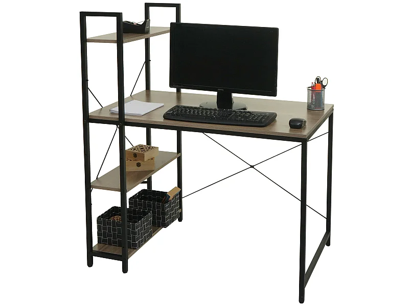Bureau avec étagère MCW-K81,  gris-brun