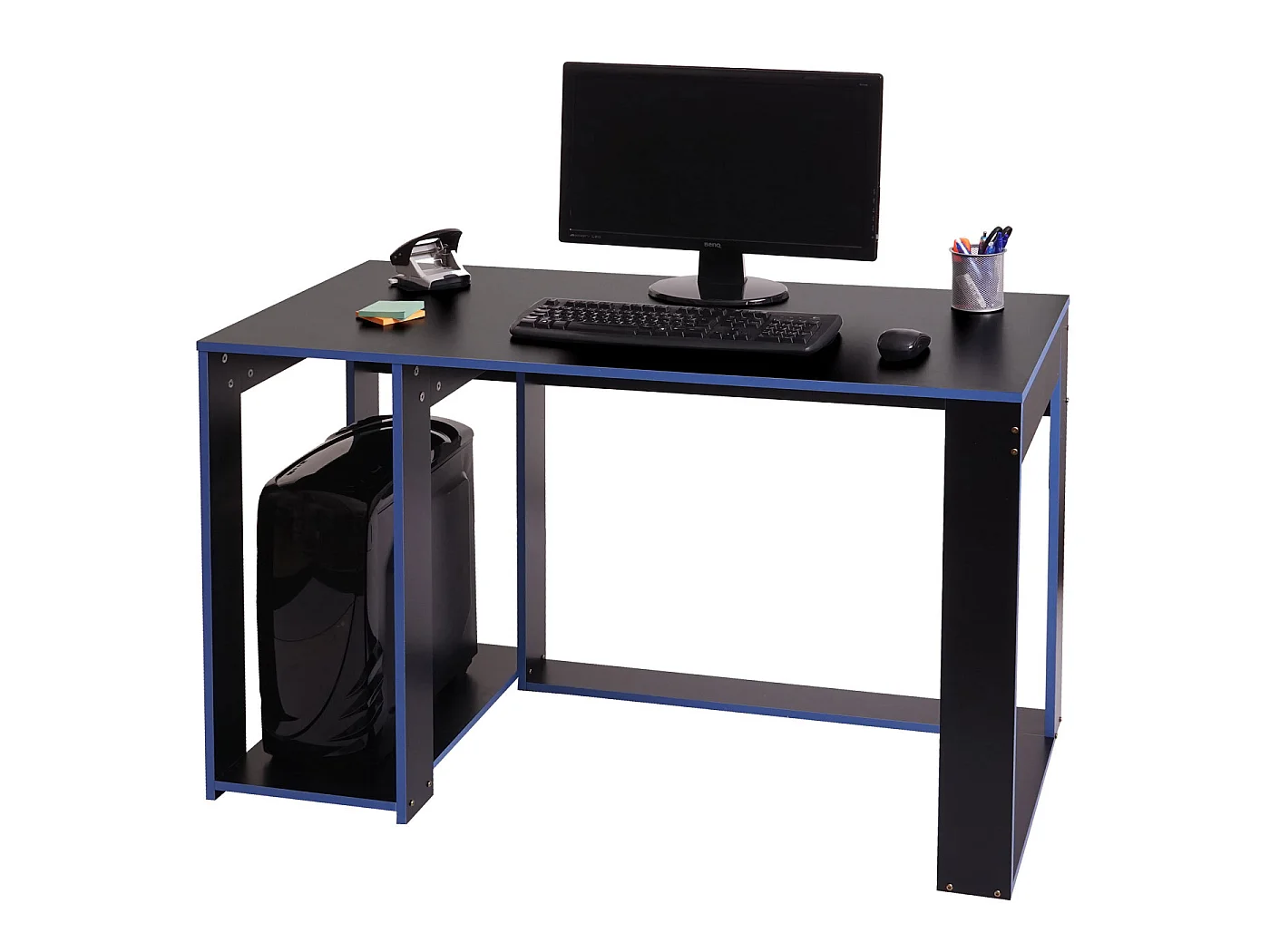 Scrivania ufficio computer MCW-J26 MDF 60x120x76cm nero e blu