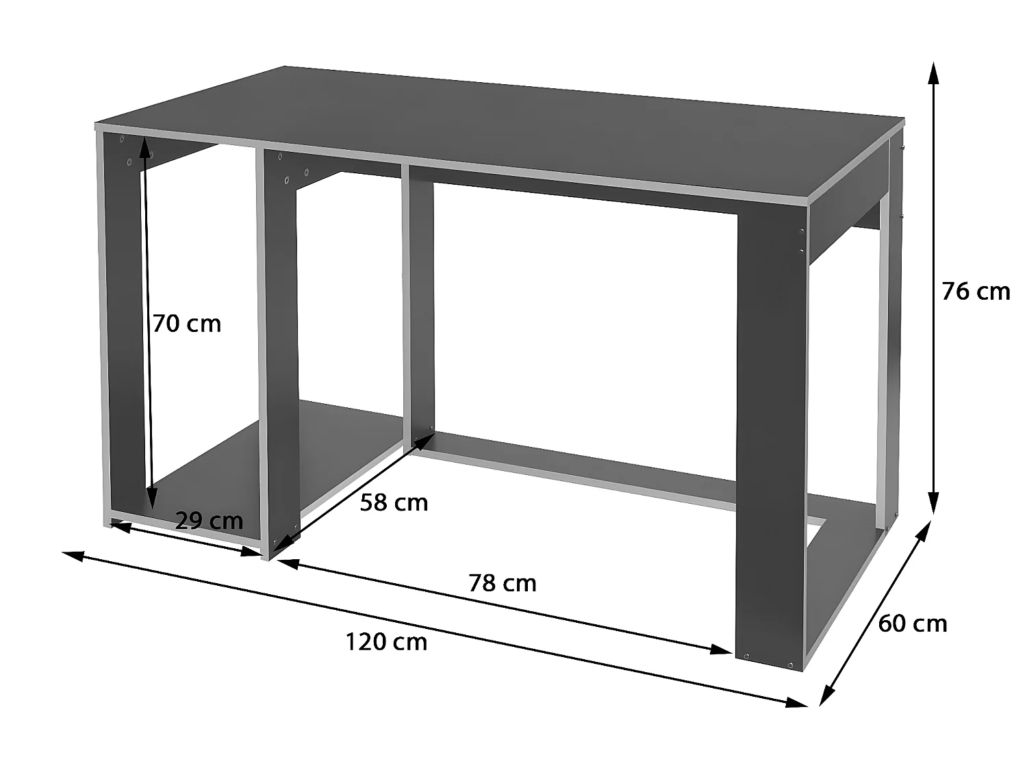 Scrivania ufficio computer MCW-J26 MDF 60x120x76cm nero e blu