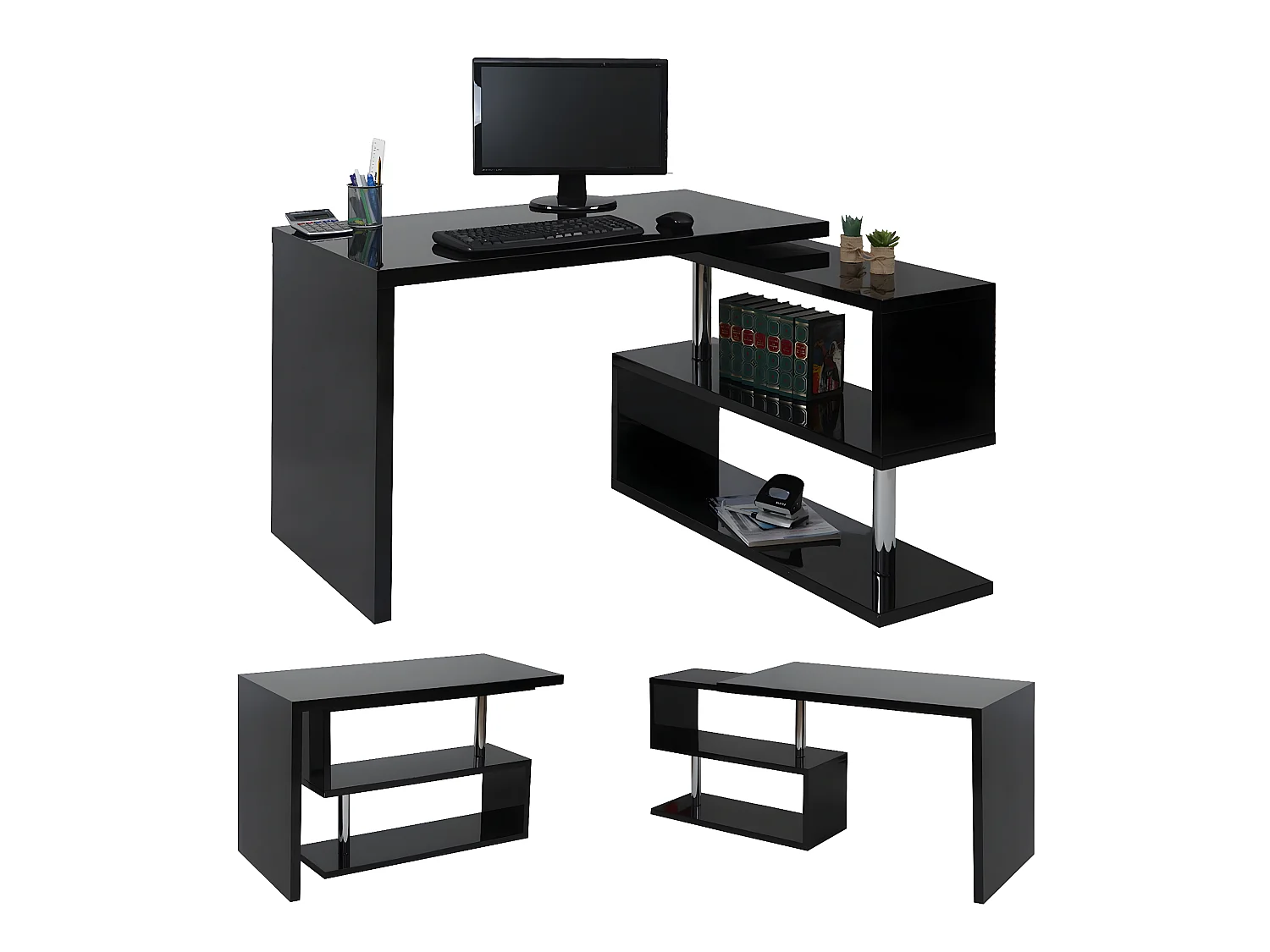 Design hoekbureau MCW-A68 draaibaar,  zwart