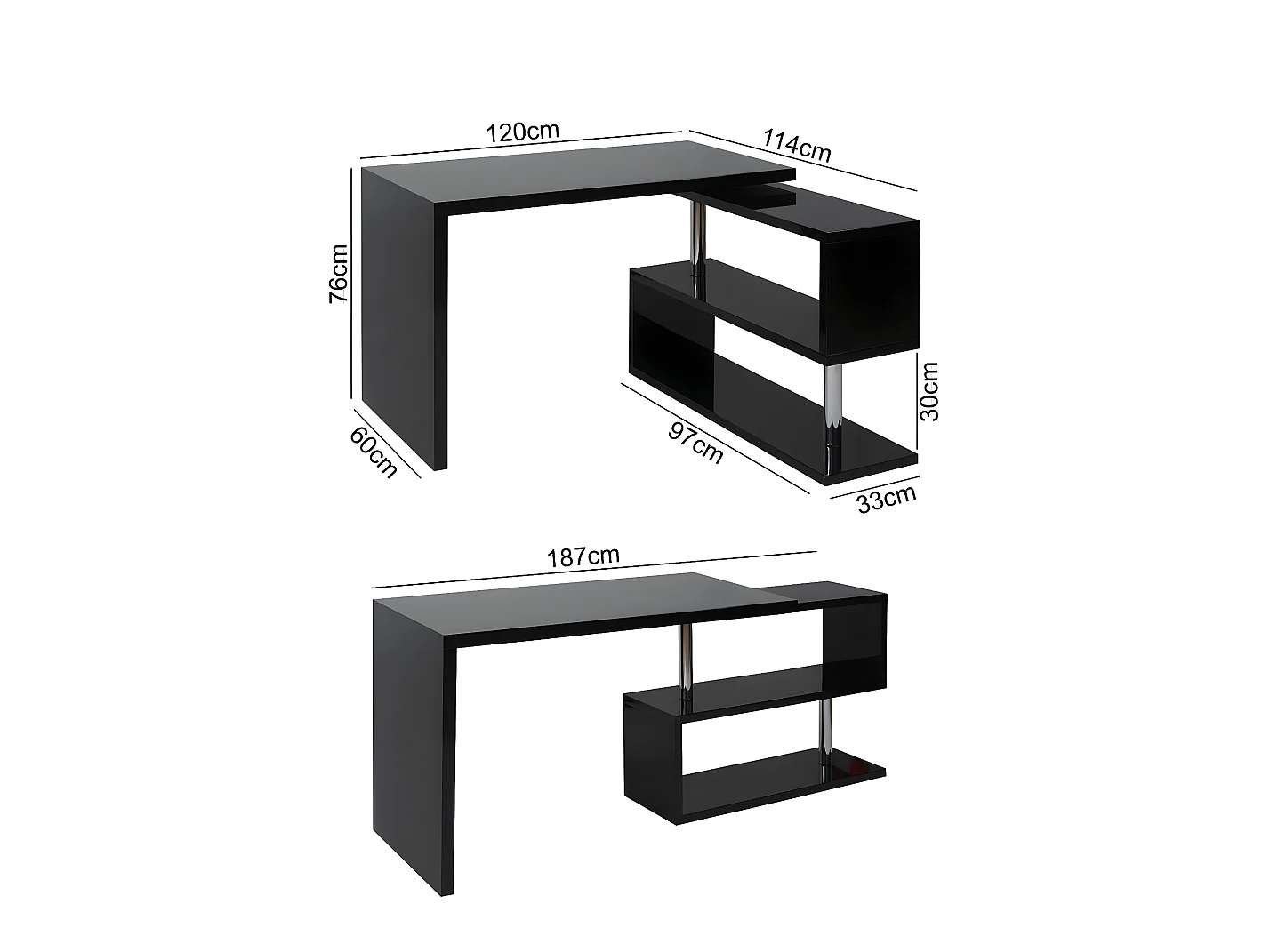 Design hoekbureau MCW-A68 draaibaar,  zwart