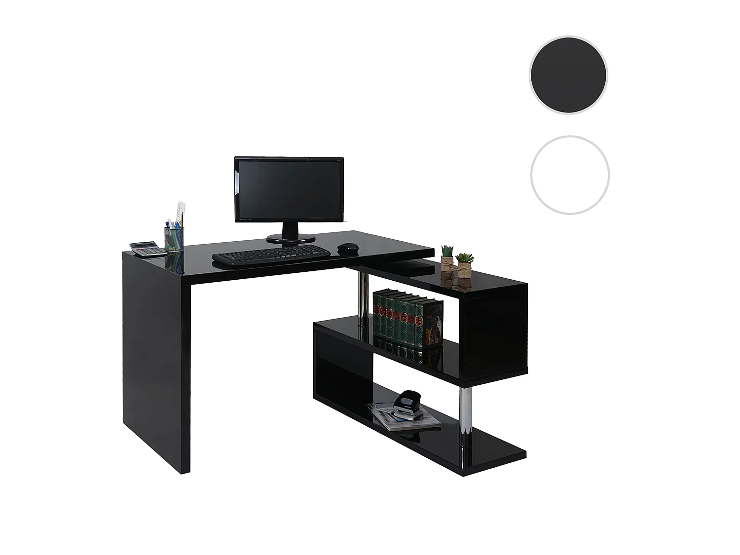 Design hoekbureau MCW-A68 draaibaar,  zwart