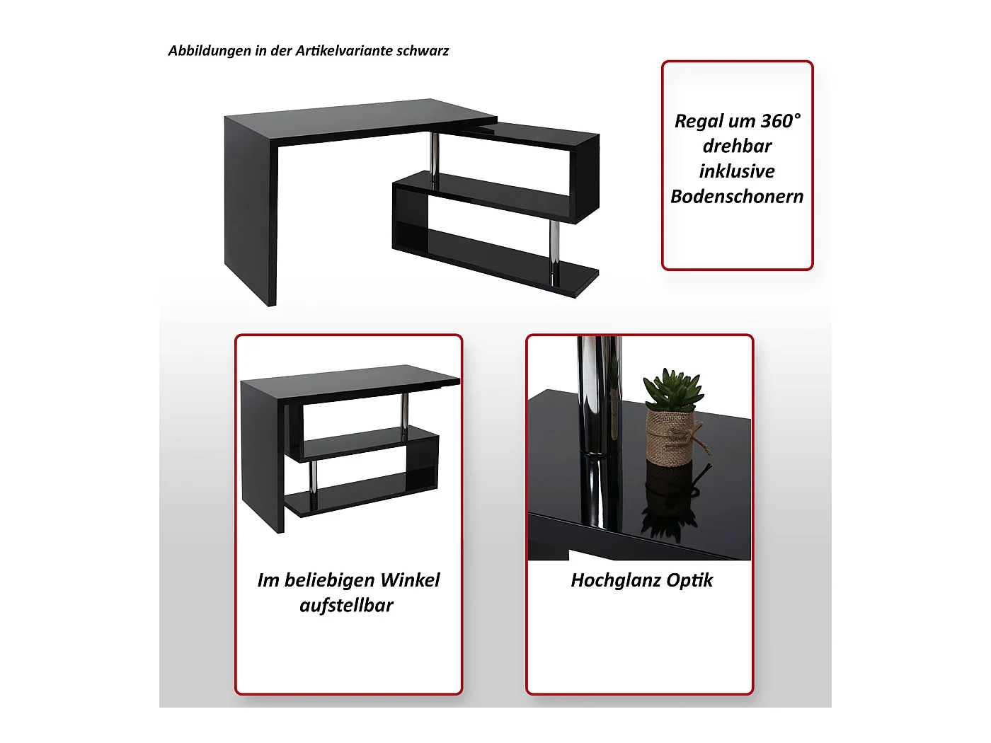 Design hoekbureau MCW-A68 draaibaar,  zwart