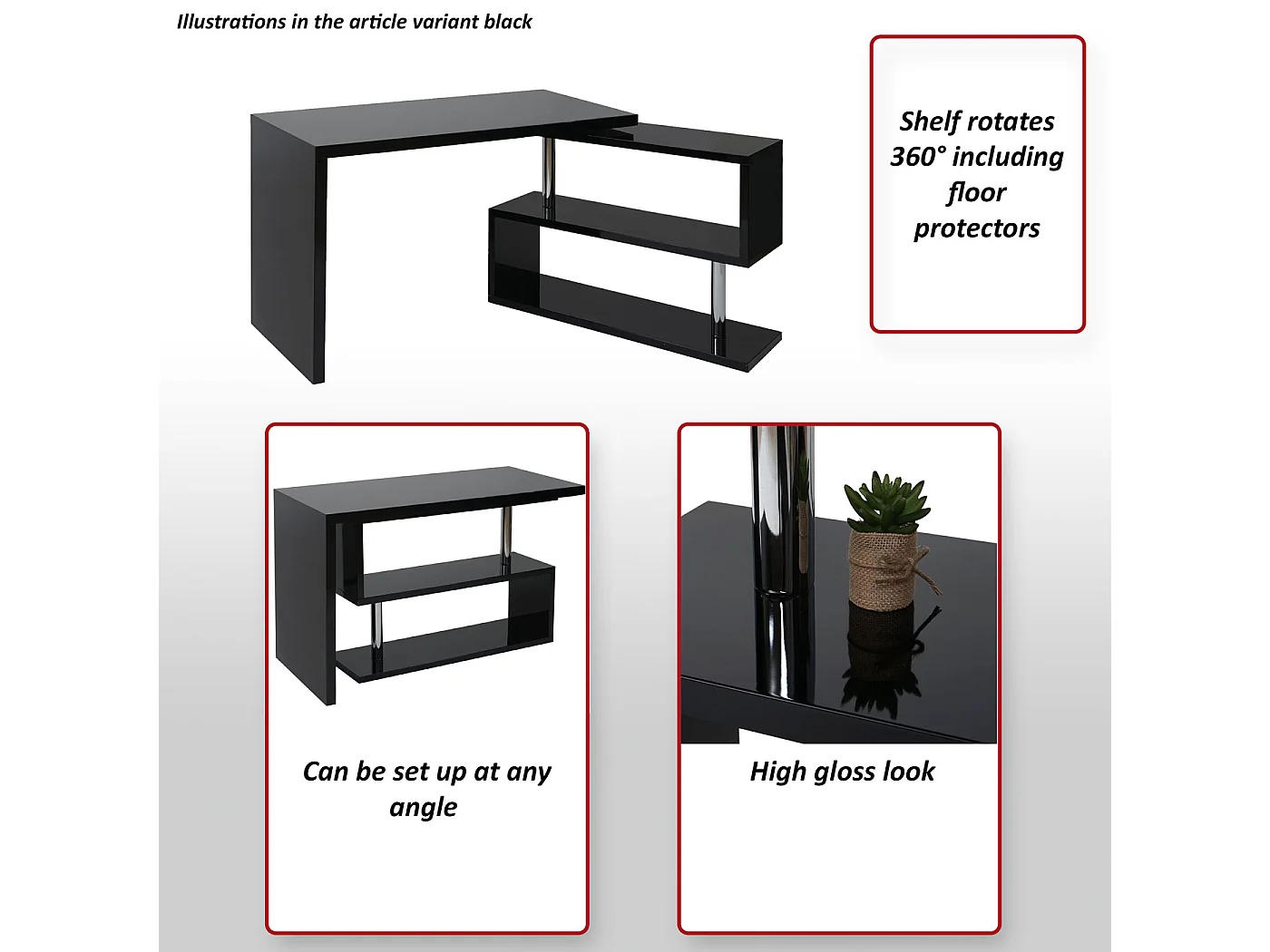 Design hoekbureau MCW-A68 draaibaar,  zwart