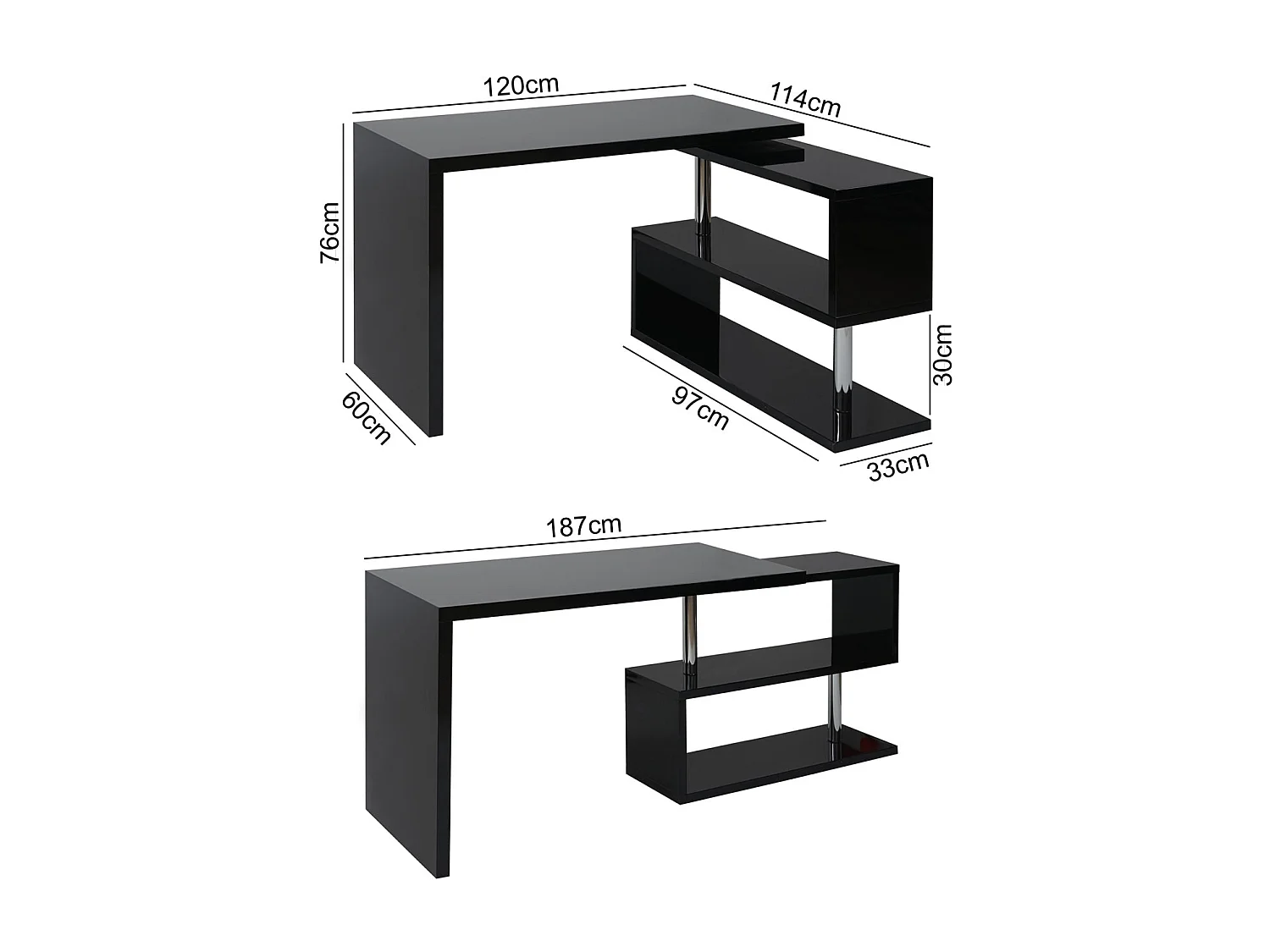 Design hoekbureau MCW-A68 draaibaar,  zwart