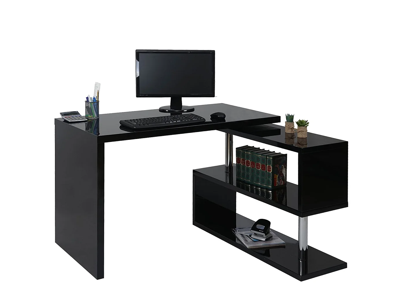 Escritorio esquinero de diseño MCW-A68 Giratorio,  negro