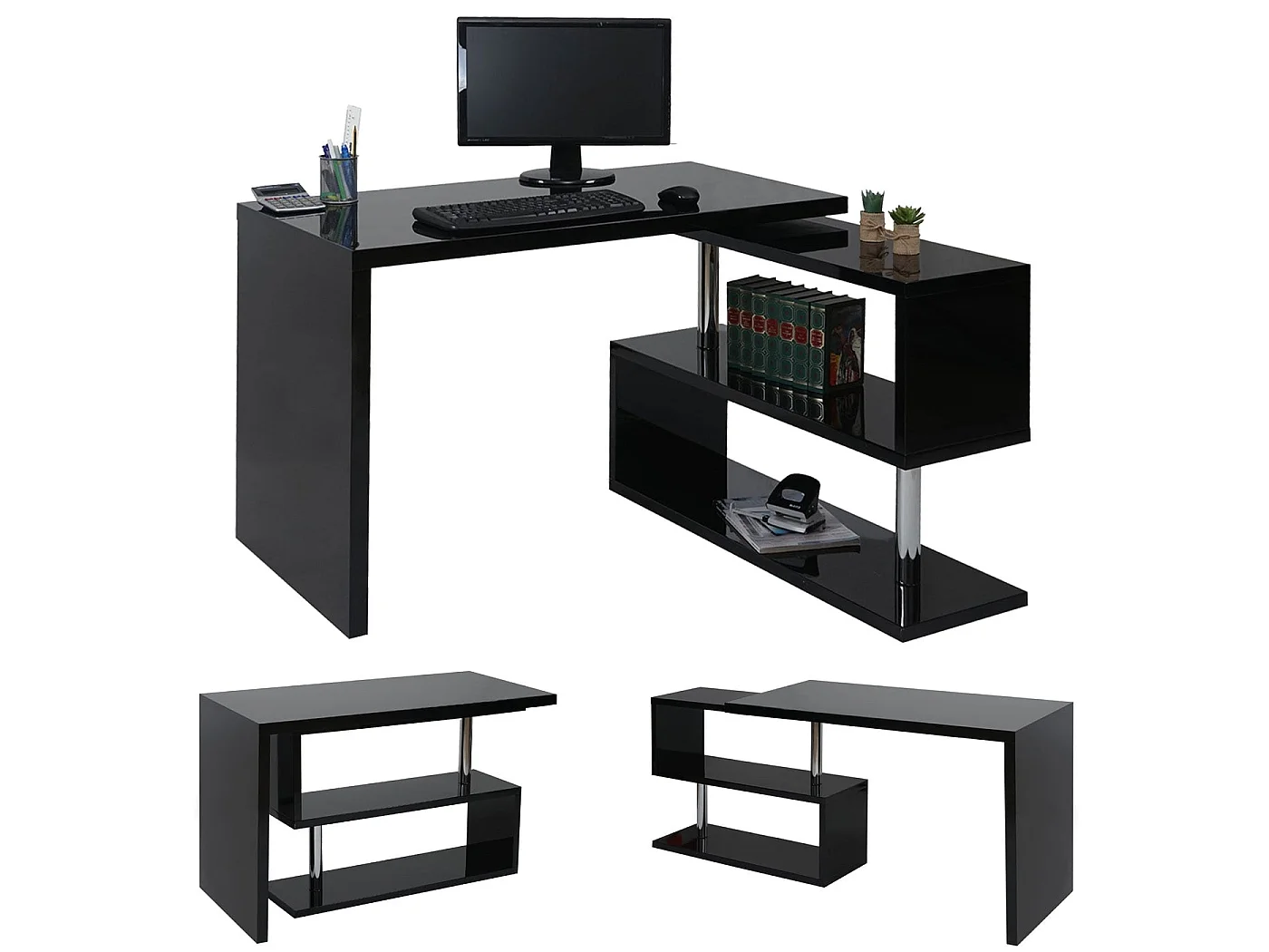 Escritorio esquinero de diseño MCW-A68 Giratorio,  negro