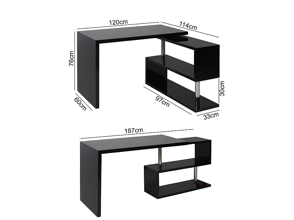 Escritorio esquinero de diseño MCW-A68 Giratorio,  negro