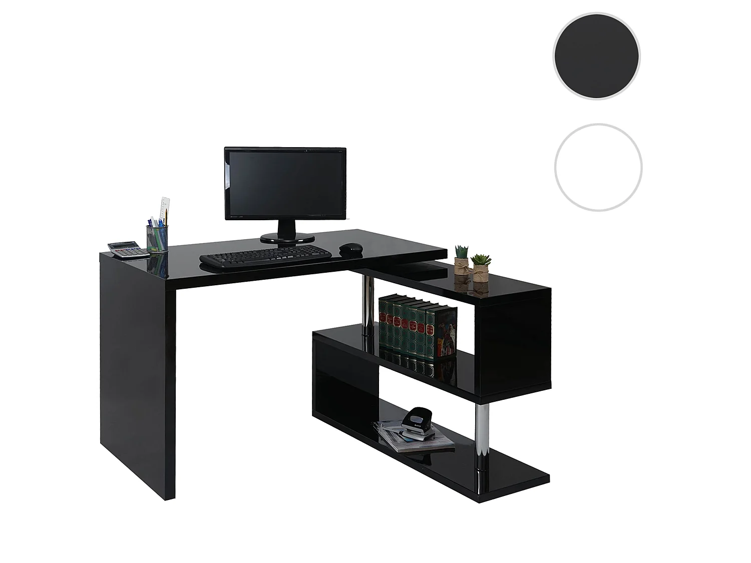 Escritorio esquinero de diseño MCW-A68 Giratorio,  negro