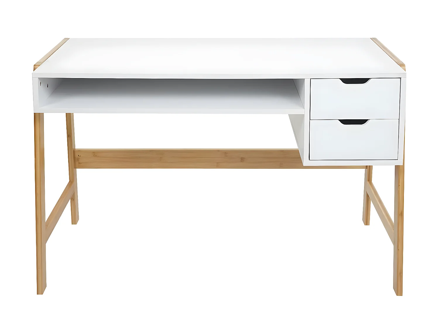 Scrivania toeletta consolle tavolino MCW-K12 legno bambù 76x155x58cm bianco