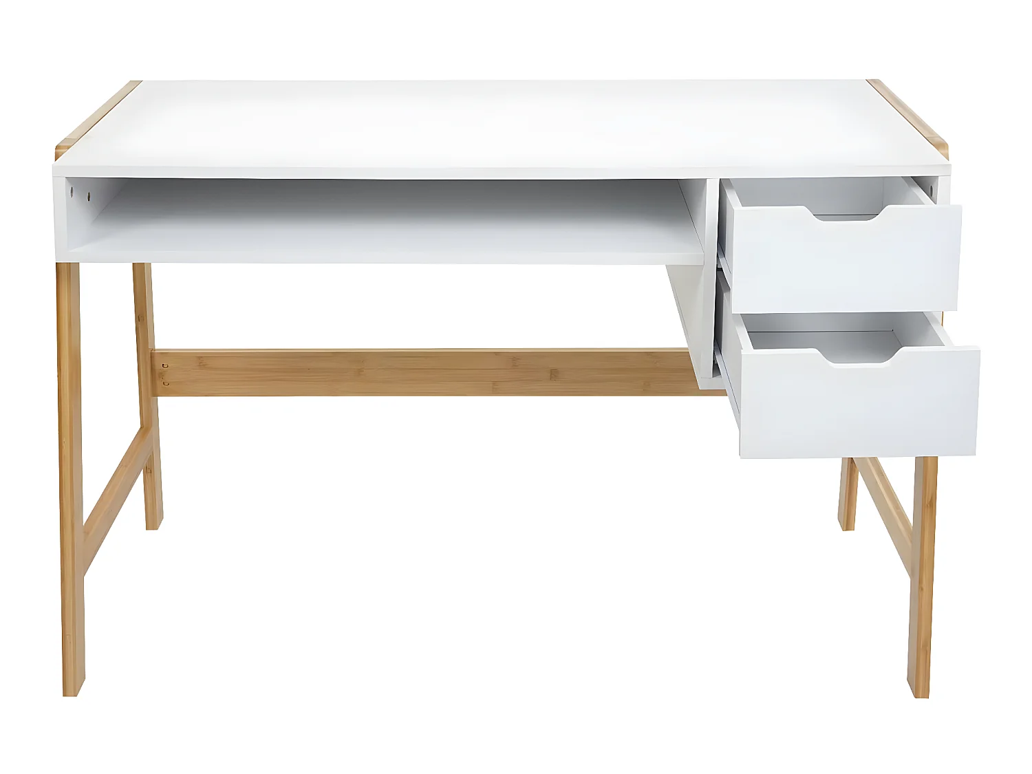 Scrivania toeletta consolle tavolino MCW-K12 legno bambù 76x155x58cm bianco