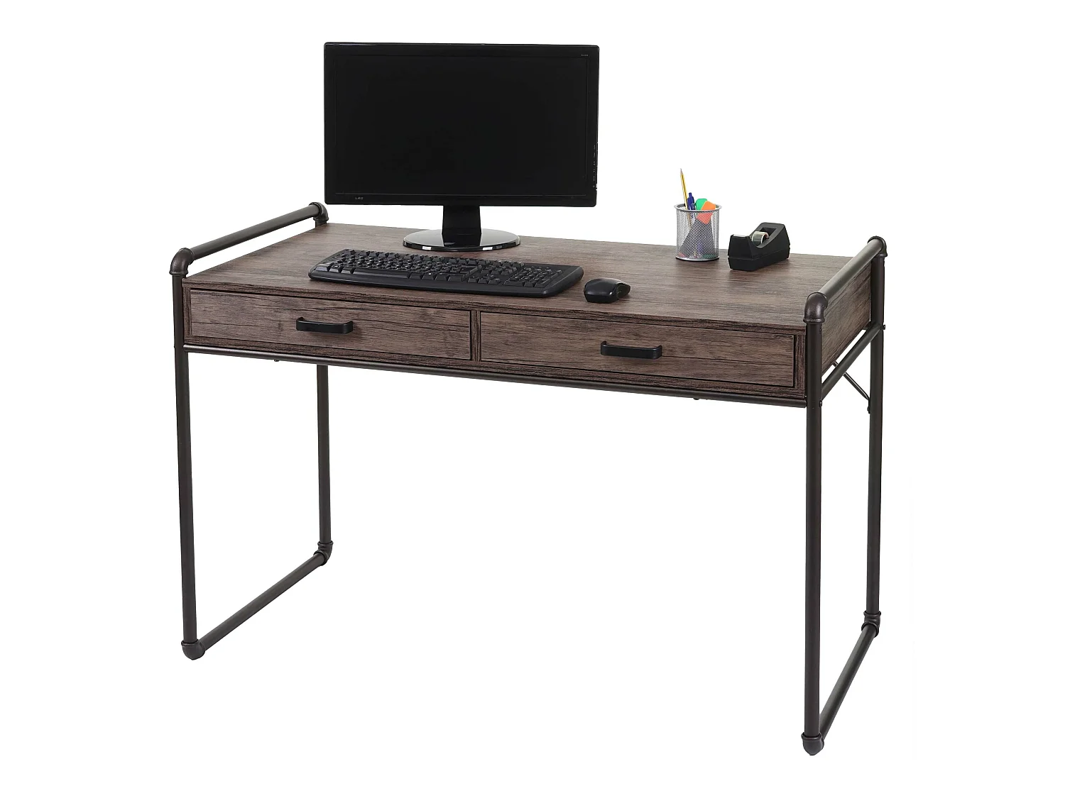 Scrivania ufficio computer MCW-F58 MDF con cassetti 60x120x75cm rovere marrone