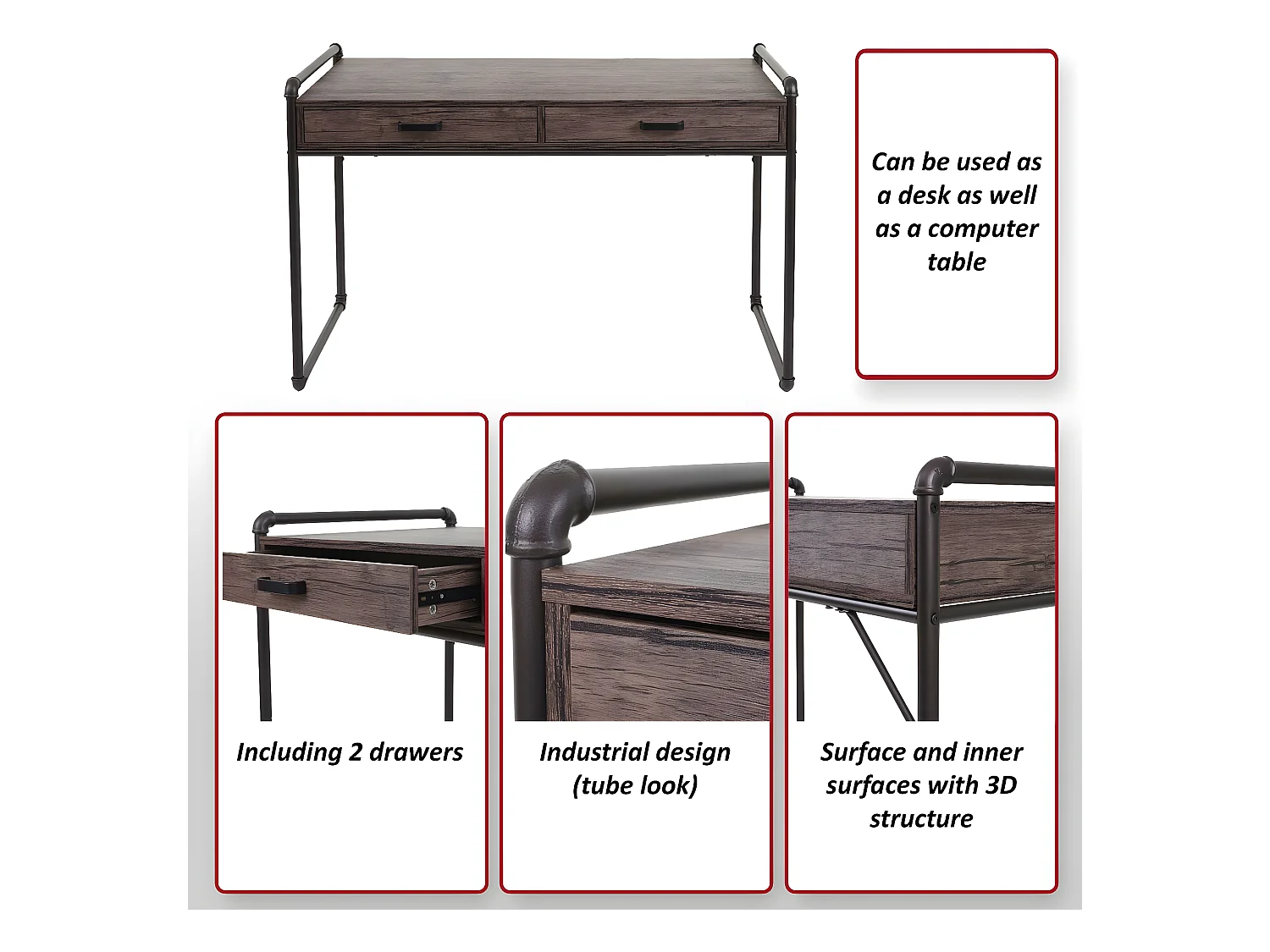 Scrivania ufficio computer MCW-F58 MDF con cassetti 60x120x75cm rovere marrone