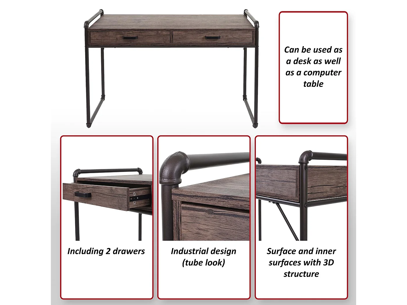 Scrivania ufficio computer MCW-F58 MDF con cassetti 60x120x75cm rovere marrone