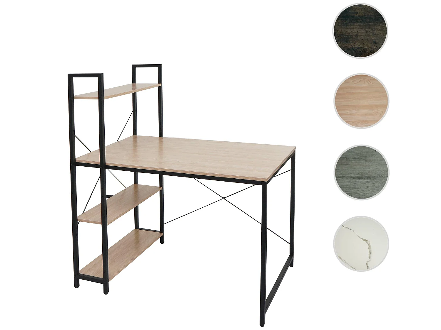 Bureau avec étagère MCW-K81,  naturel