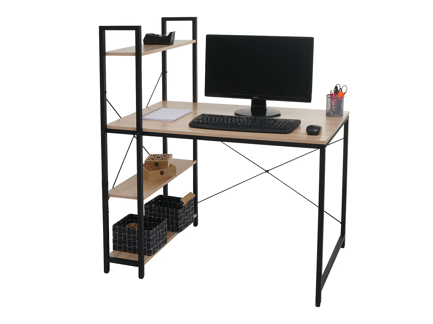 Bureau avec étagère MCW-K81,  naturel