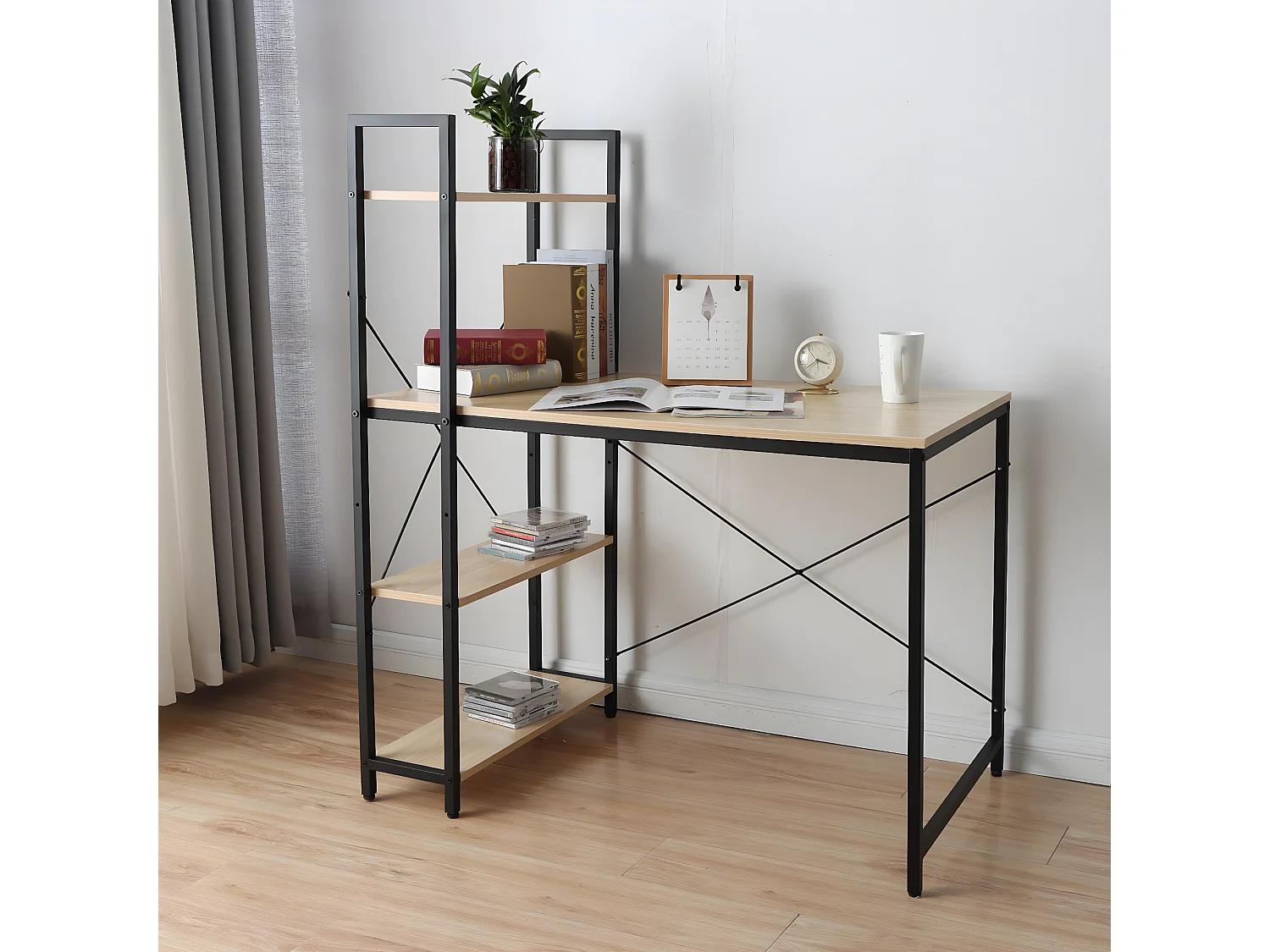 Schreibtisch mit Regal MCW-K81, Natur