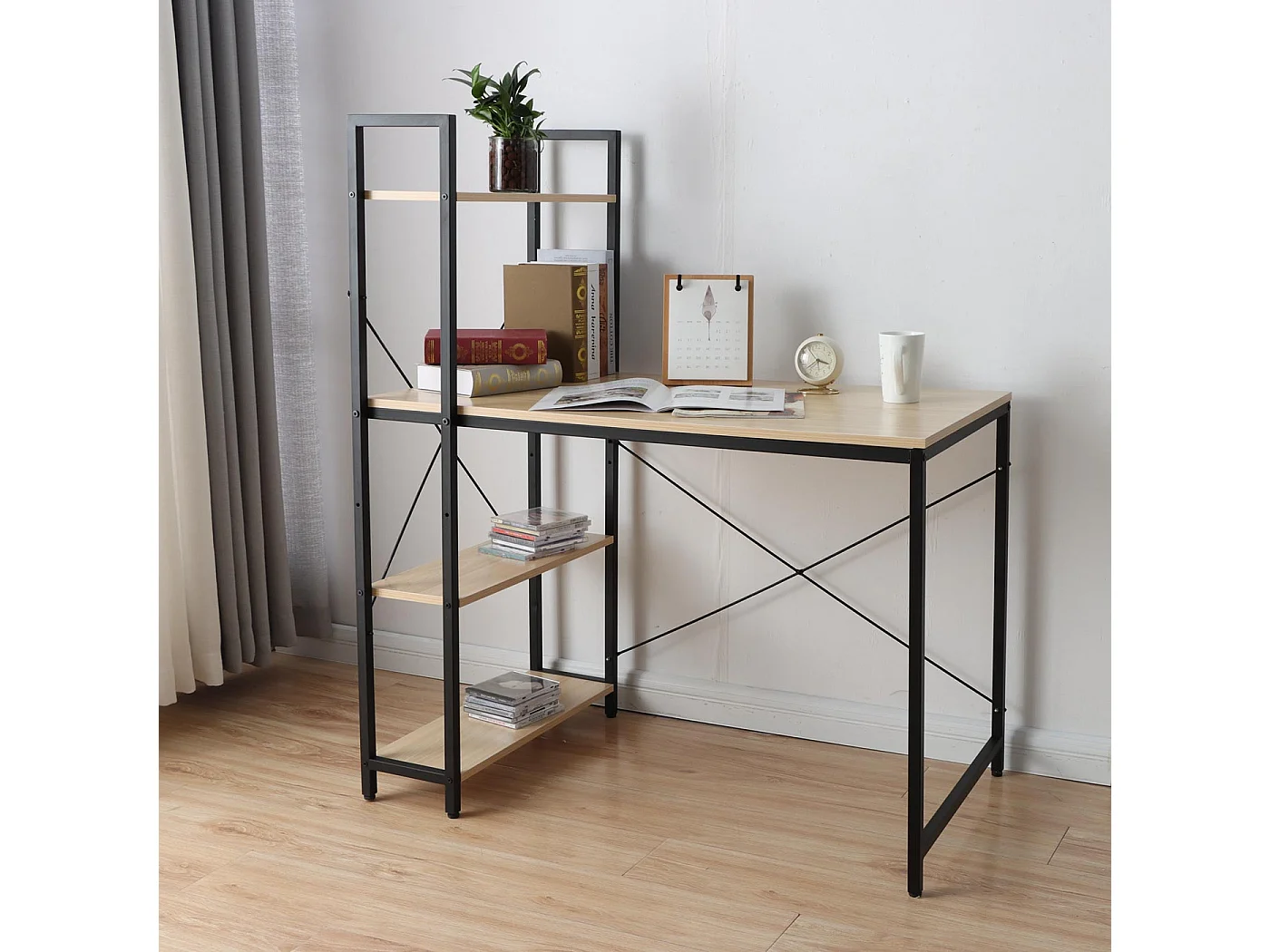 Schreibtisch mit Regal MCW-K81, Natur