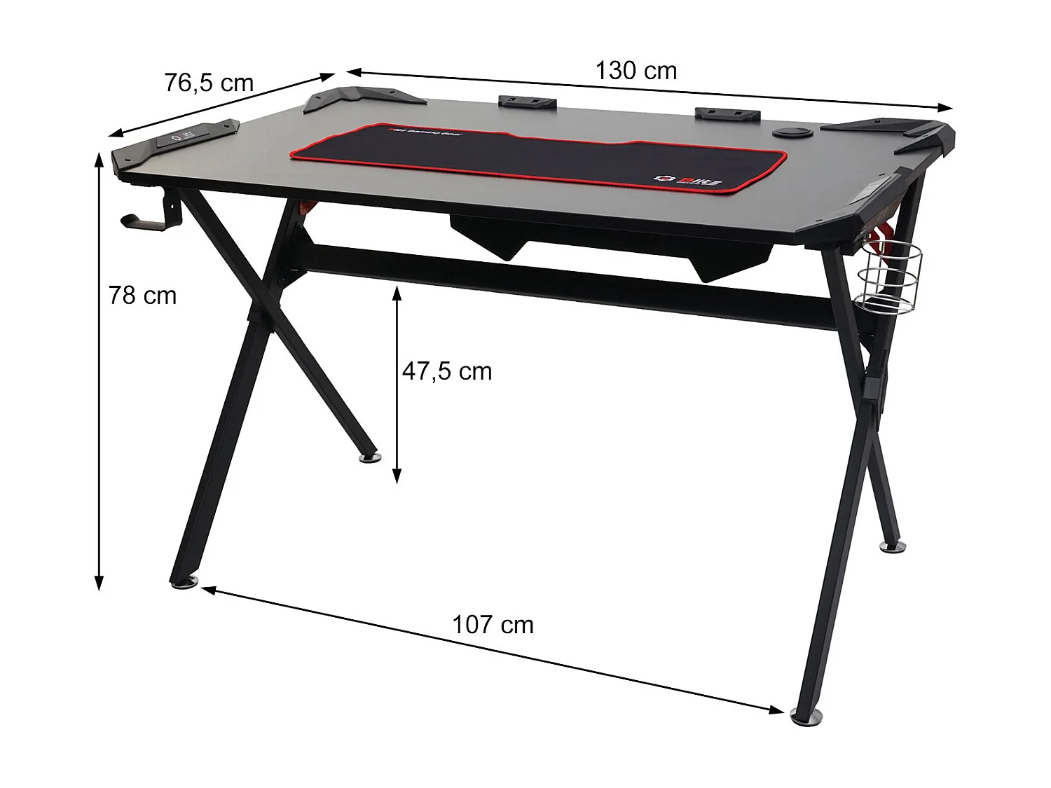 Schreibtisch MCW-F11, Computertisch Jugend-Schreibtisch, Gaming 120x75cm MVG schwarz