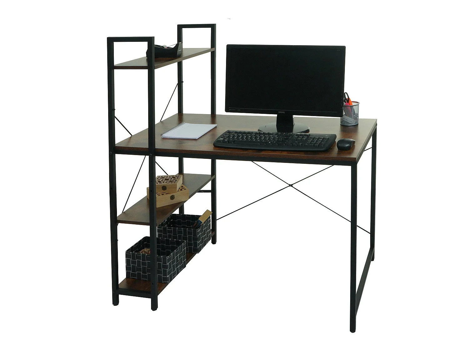 Bureau avec étagère MCW-K81,  brun