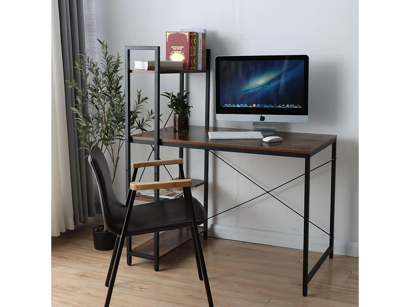Schreibtisch mit Regal MCW-K81, Braun