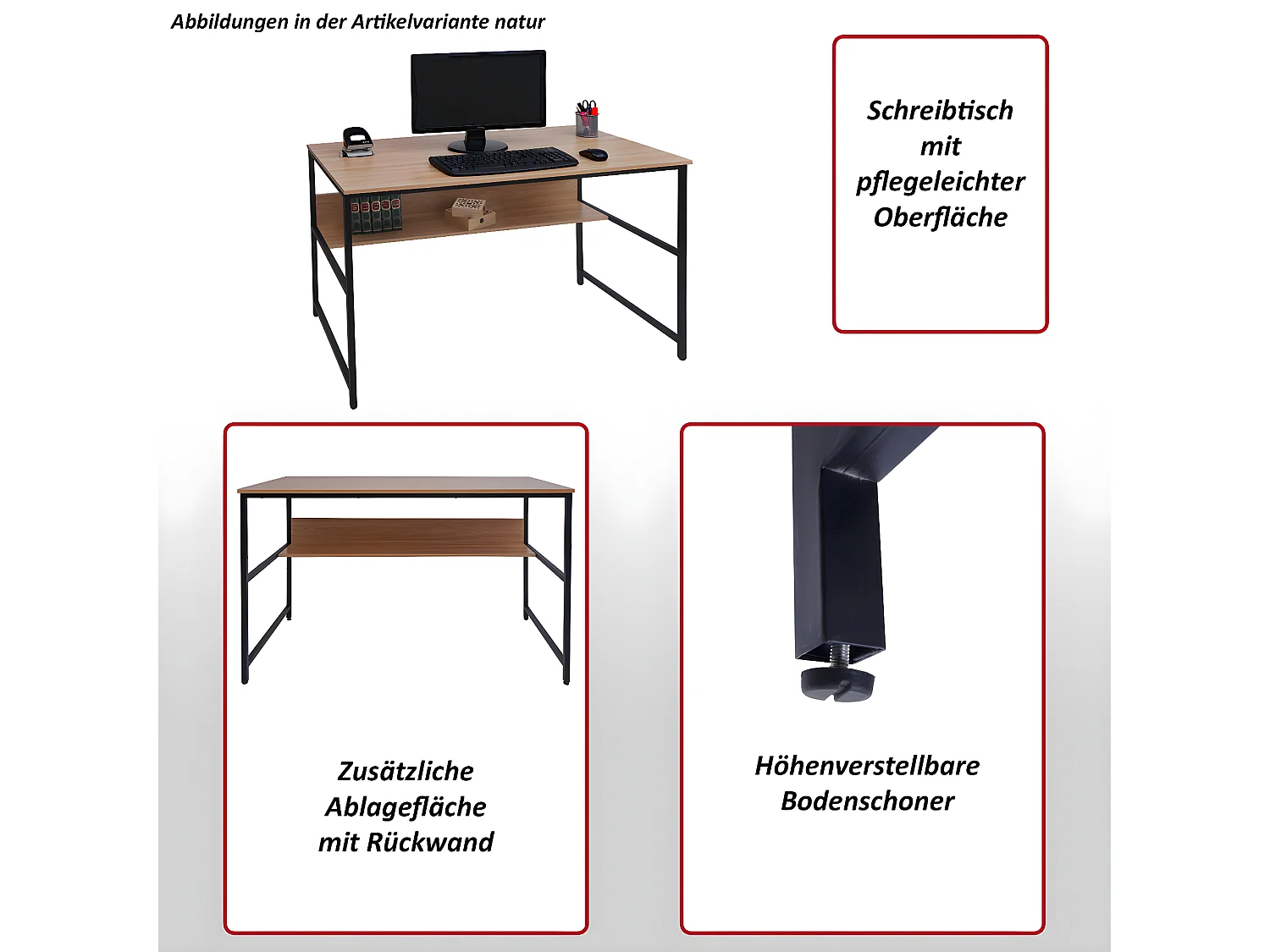 Scrivania tavolo tavolino ufficio MCW-K80 metallo MDF melaminico 120x60cm nero effetto marmo