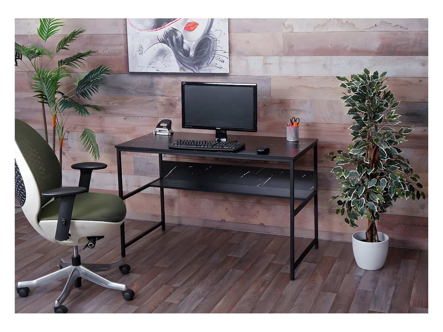 Secretária MCW-K80,  aspeto de mármore preto