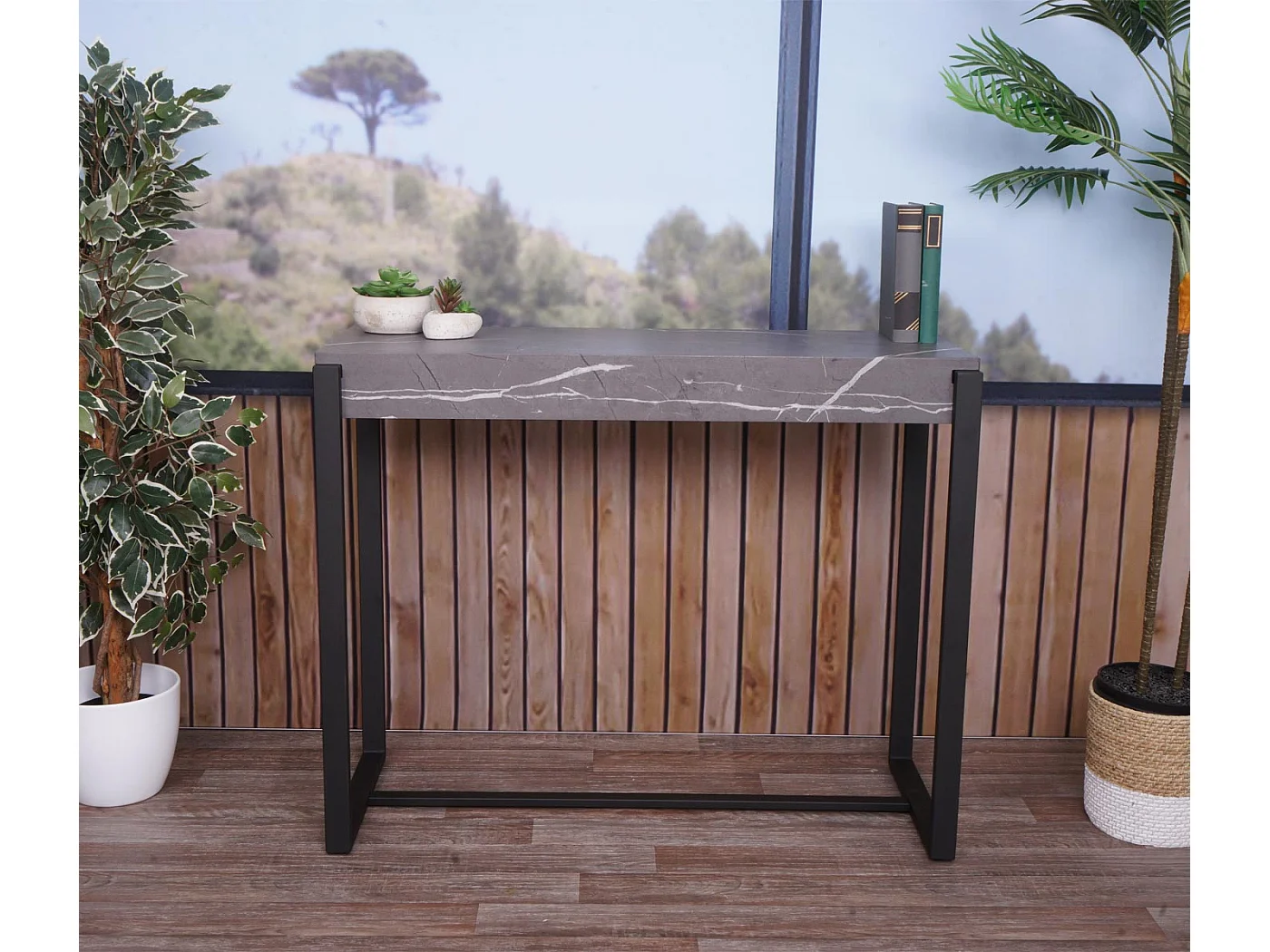 Table console MCW-L53,  aspect marbre gris