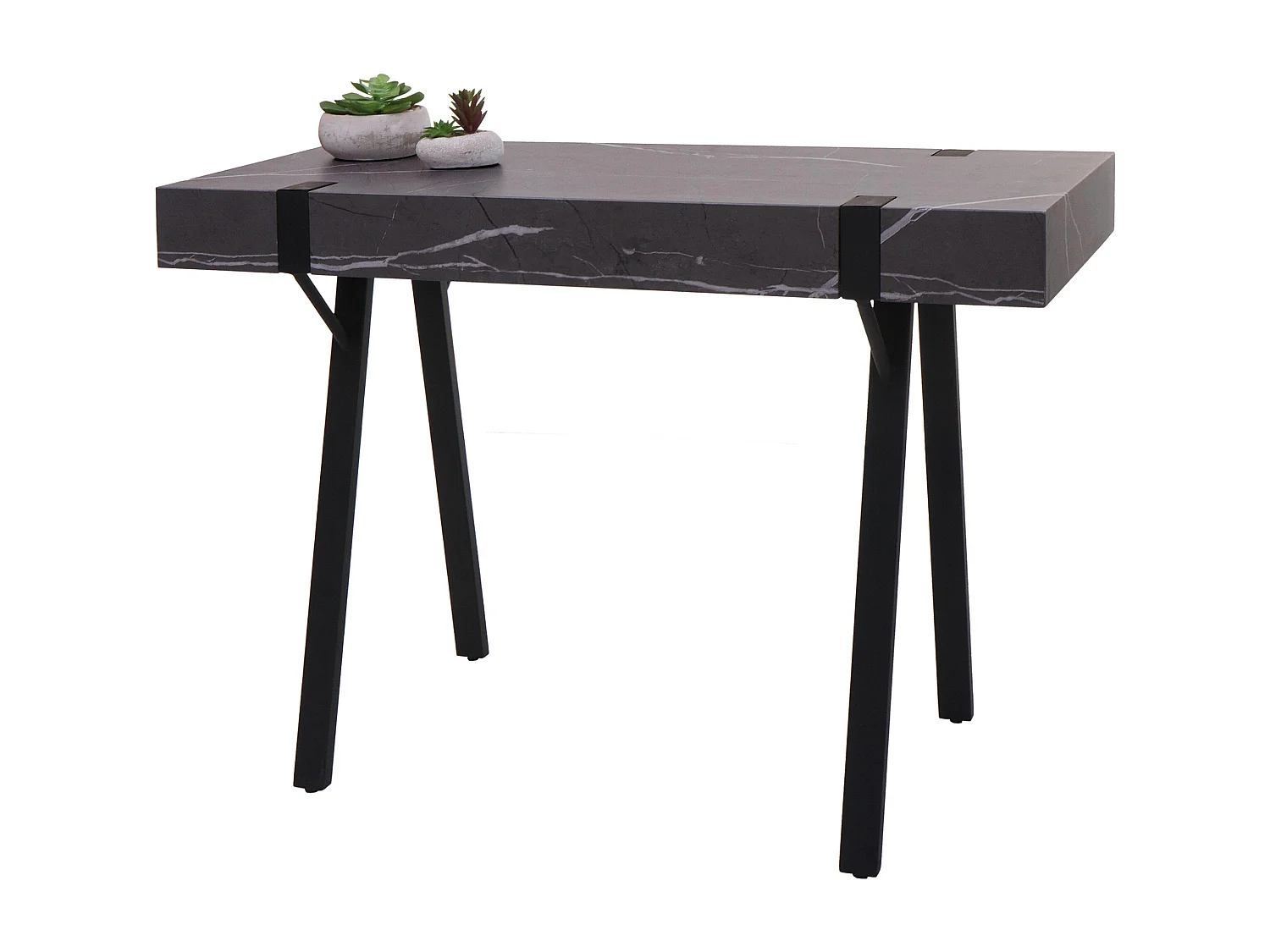 Scrivania consolle tavolo MCW-L54 75x100x40cm ferro verniciato MDF effetto marmo grigio