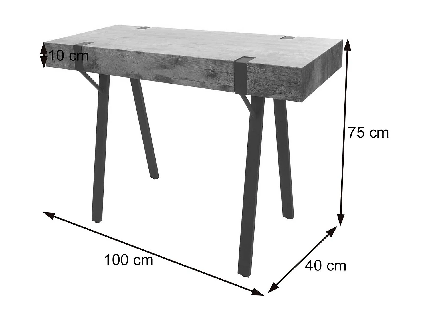 Scrivania consolle tavolo MCW-L54 75x100x40cm ferro verniciato MDF effetto marmo grigio
