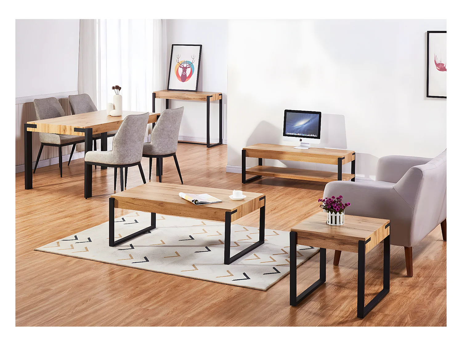 Stolik konsolowy MCW-L53,  ciemny dziki dąb