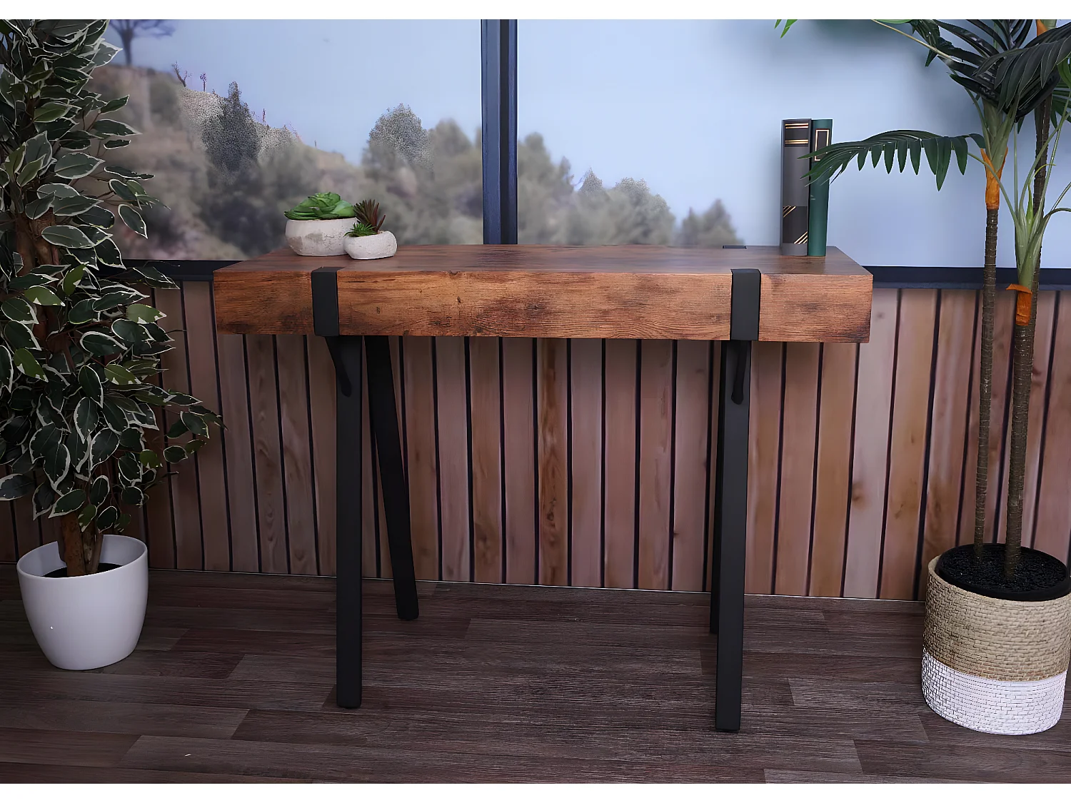 Table console MCW-L54,  chêne sauvage foncé