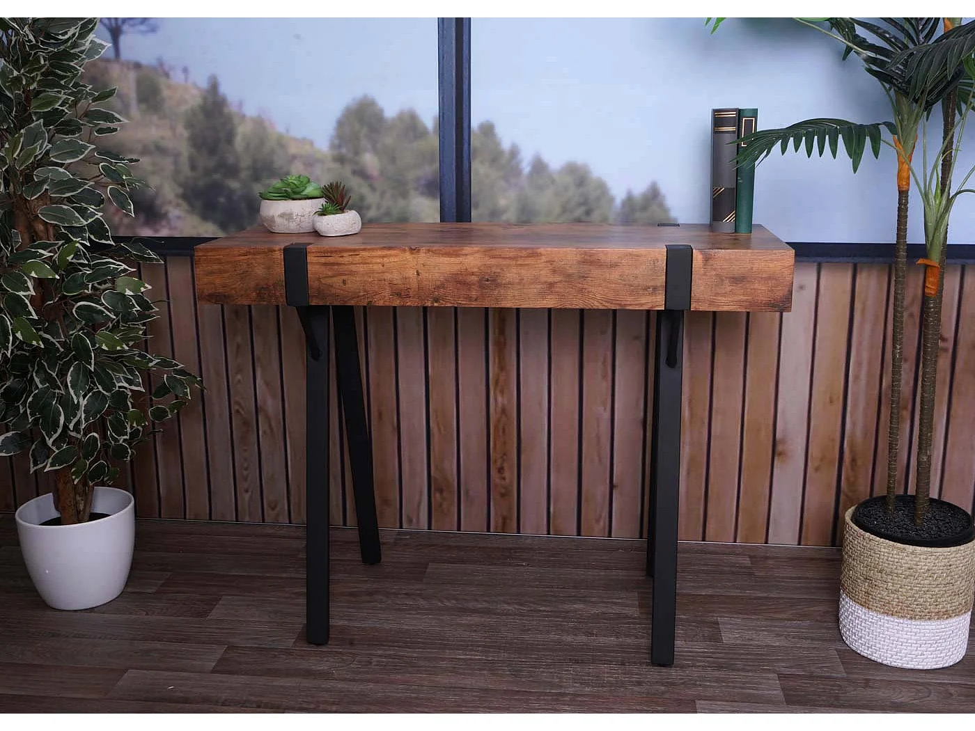 Stolik konsolowy MCW-L54,  ciemny dziki dąb