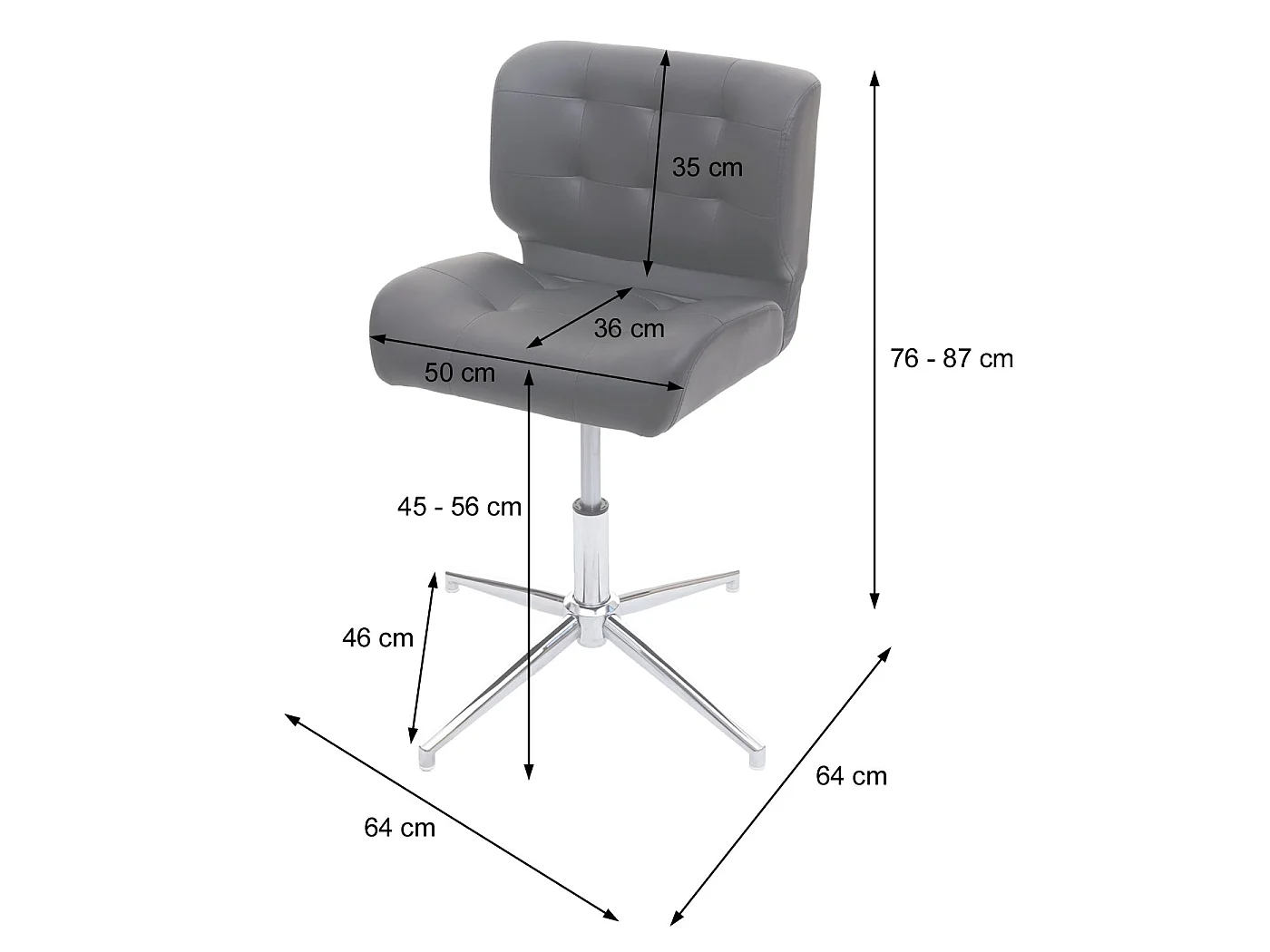 Chaise de bureau MCW-H42,  similicuir vintage gris foncé, pied noir