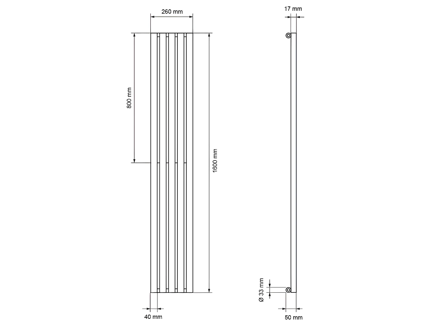ECD Germany Radiateur Stella Non Électrique - 260 x 1600 mm - Blanc
