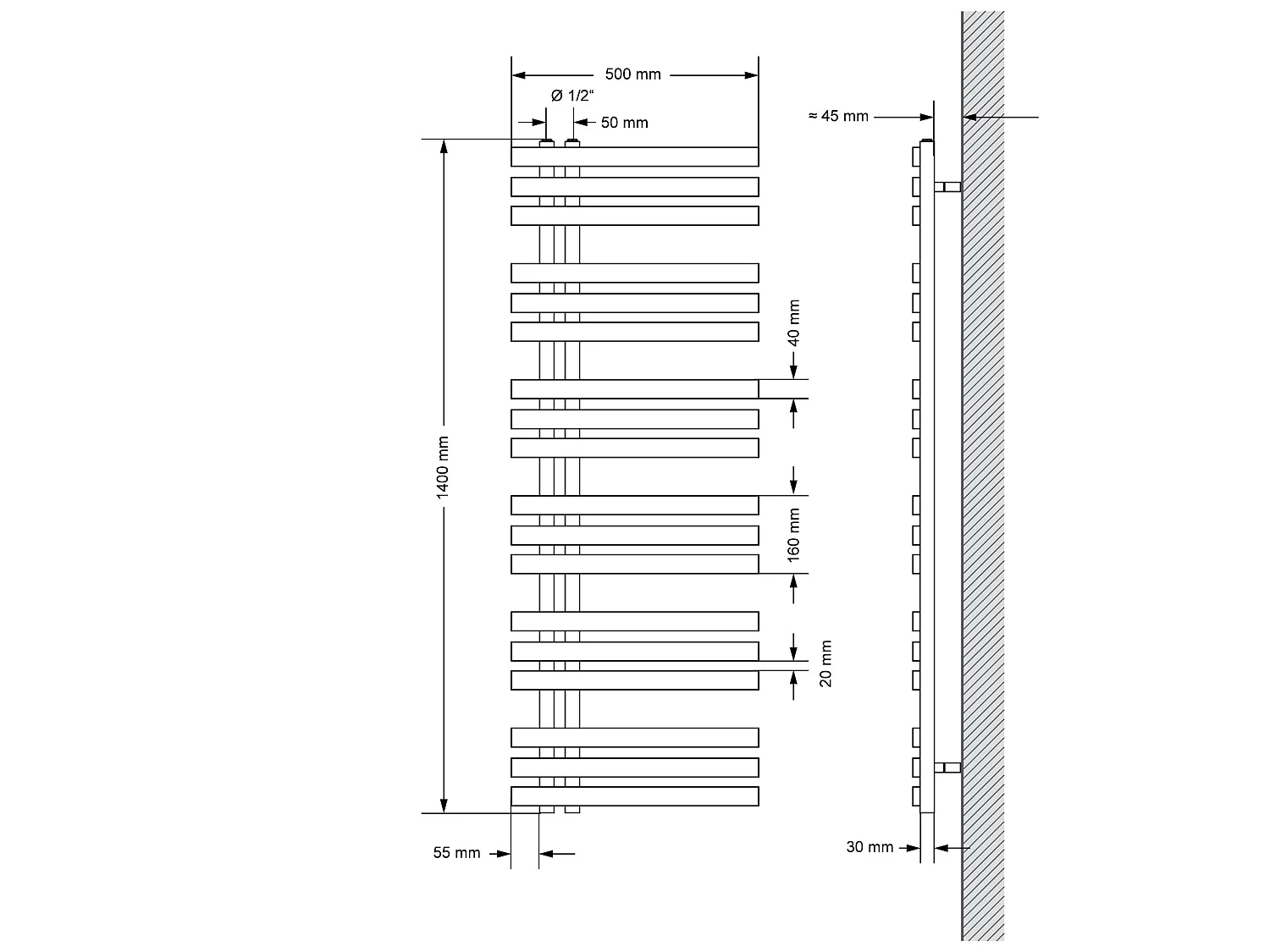 ECD Germany Radiateur Stella Non Électrique - 260 x 1600 mm - Blanc