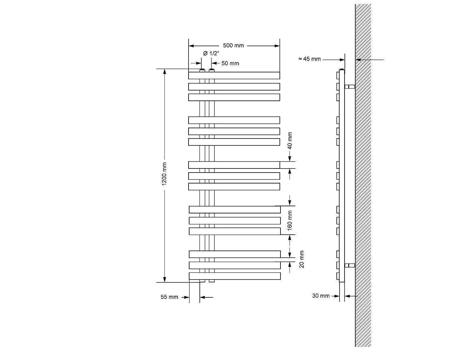 ECD Germany Radiador de baño Calentador de Toallas Radiador 400 x 800 mm Antracita Recto con conexión Central Radiador Secadora Incl. Termostato con paso universal