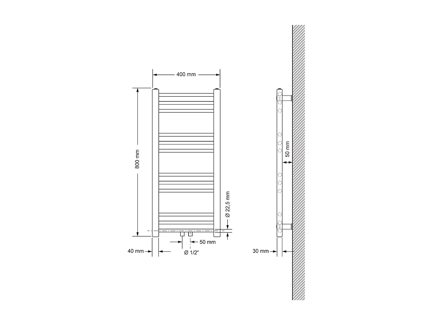 Radiateur Design Sahara Non Electrique, 400 x 800 mm, Anthracite, Connexion Central