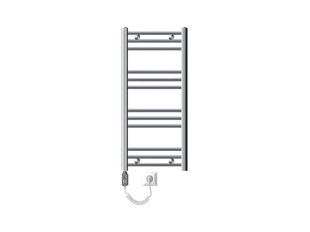 LuxeBath Radiador Eléctrico de Baño Sahara 400x800 mm Cromo Conexión Lateral Curva Toallero de Barra Moderno Varilla Eléctrica 300W con Termostato y Pantalla Digital Calentador Secador de Toallas